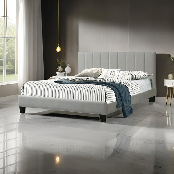 benzara Eve Platform California King Bed Deep Channel Tufted Light Gray Upholstery - BM301437