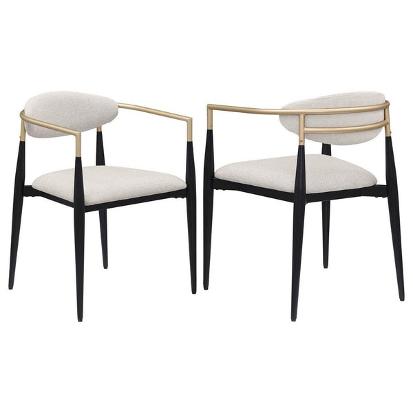 Benzara Exis Dining Armchair Set Of 2 Modern Beige Fabric Sleek Black Metal -BM329291