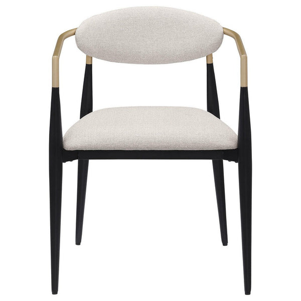 Benzara Exis Dining Armchair Set Of 2 Modern Beige Fabric Sleek Black Metal -BM329291