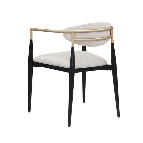 Benzara Exis Dining Armchair Set Of 2 Modern Beige Fabric Sleek Black Metal -BM329291