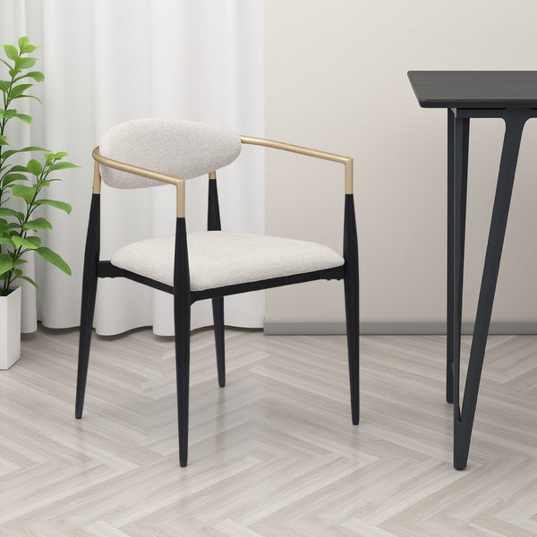 benzara Exis Dining Armchair Set of 2 Modern Beige Fabric Sleek Black Metal -BM329291