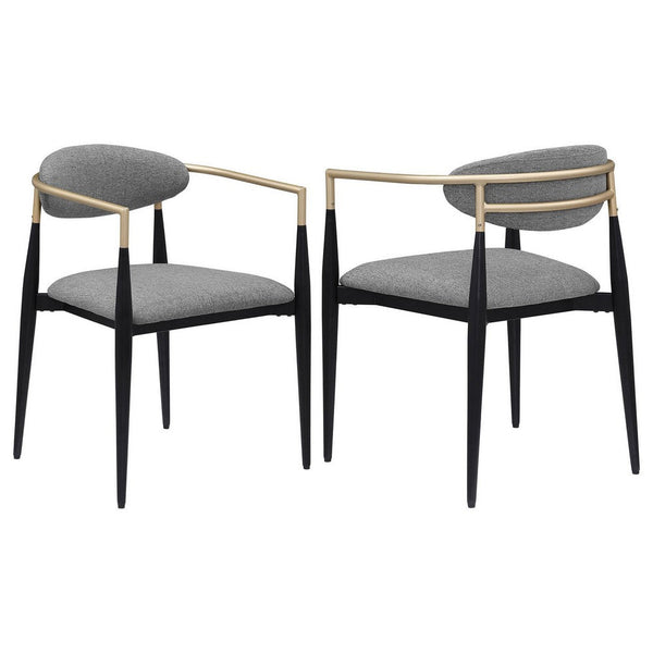 Benzara Exis Dining Armchair Set Of 2 Modern Gray Fabric Sleek Black Metal -BM329290