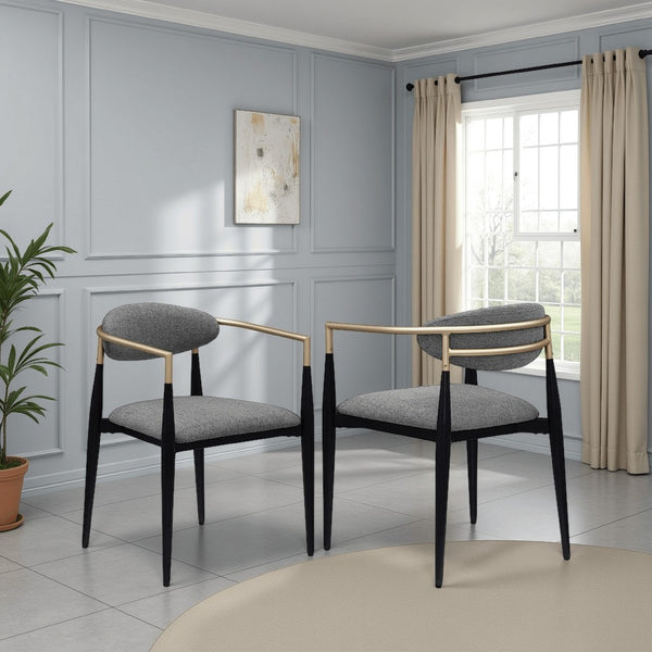 benzara Exis Dining Armchair Set of 2 Modern Gray Fabric Sleek Black Metal -BM329290