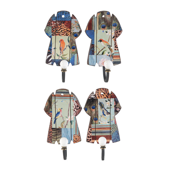 benzara Exotic Bird Print Wall Decor with Metal Hooks Set of 4 Multicolor - BM202248