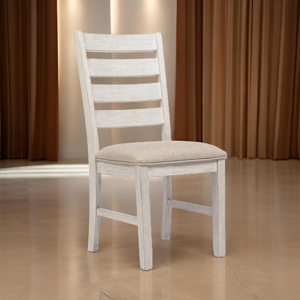 benzara Fabric Dining Side Chair with Ladder Back Set of 2 White and Brown - BM227028