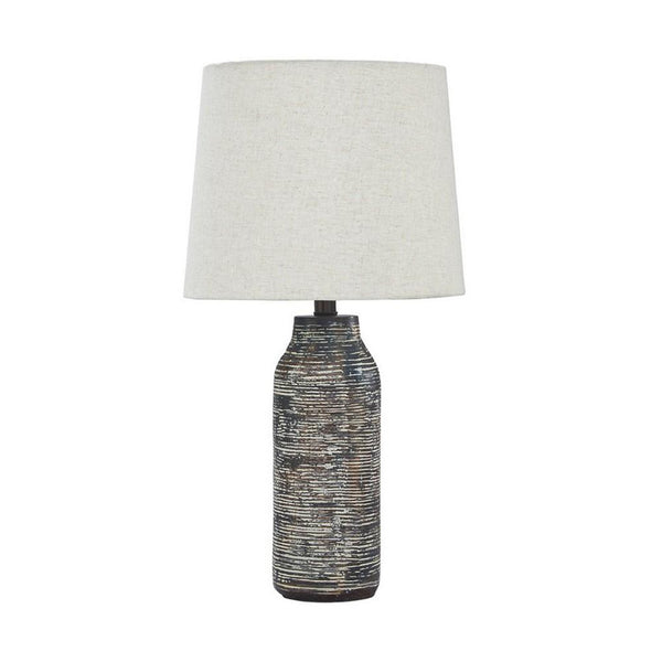 Benzara Fabric Shade Table Lamp With Textured Base Set Of 2 White And Black - BM231949