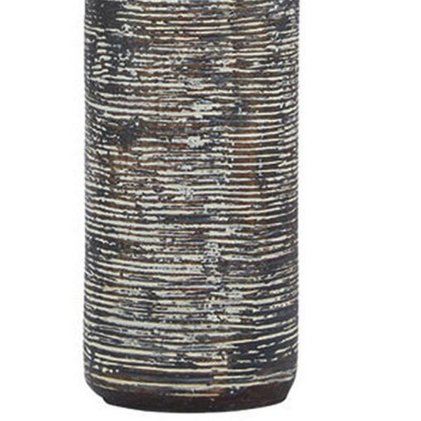 Benzara Fabric Shade Table Lamp With Textured Base Set Of 2 White And Black - BM231949