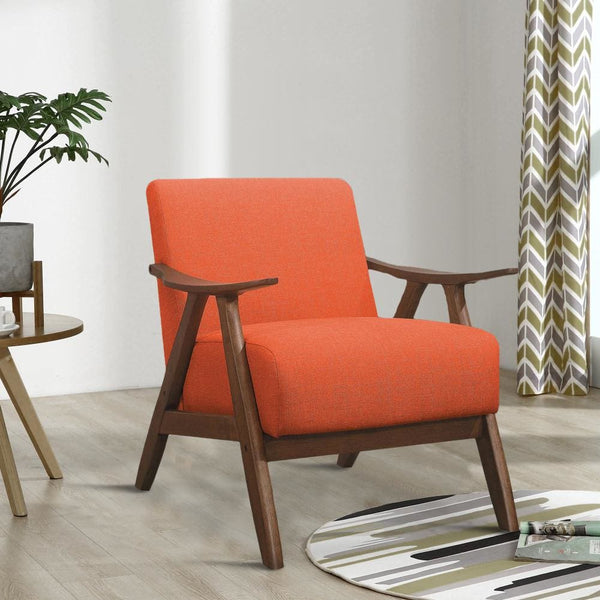 benzara Fabric Upholstered Accent Chair with Curved Armrests Orange - BM219776