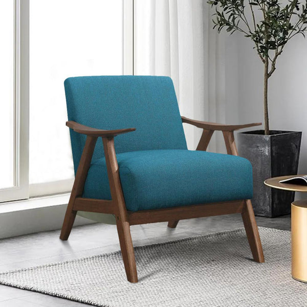 benzara Fabric Upholstered Accent Chair with Curved Armrests Blue - BM219773