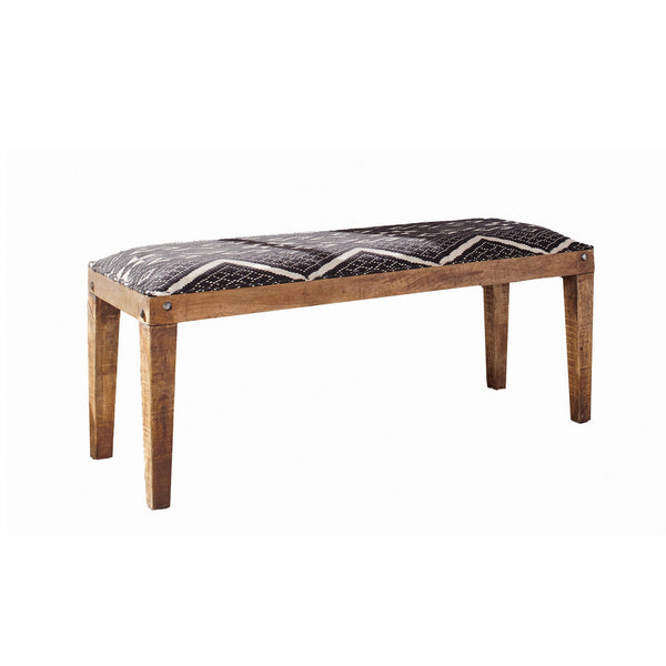 benzara Fabric Upholstered Wooden Bench with Tapered Legs Brown and Blue - BM206488