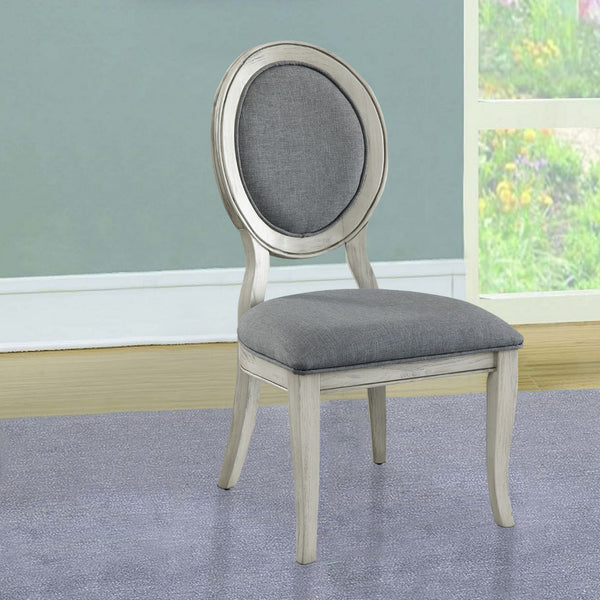 benzara Fabric Upholstery Side Chair White And Gray Pack Of Two