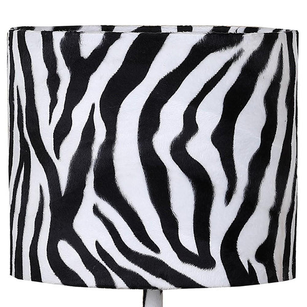 Benzara Fabric Wrapped Table Lamp With Animal Print White And Black - BM233929