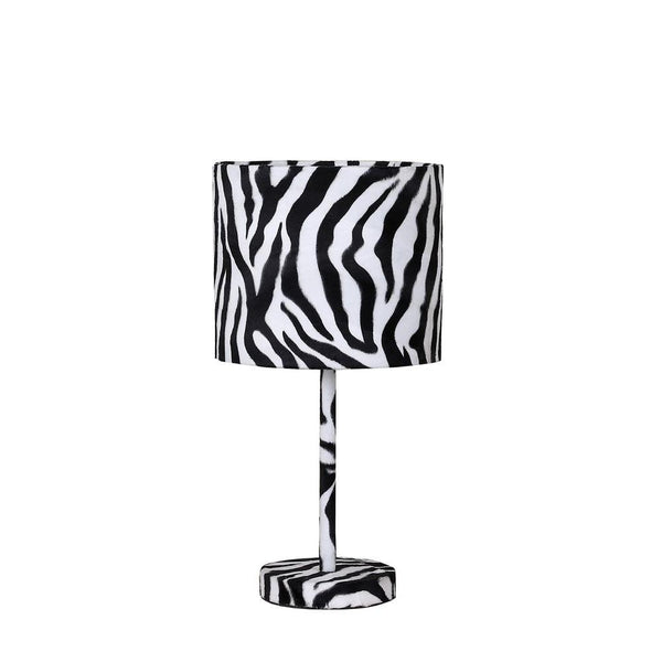 benzara Fabric Wrapped Table Lamp with Animal Print White and Black - BM233929