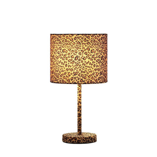 Benzara Fabric Wrapped Table Lamp With Dotted Animal Print Brown And Black - BM233930