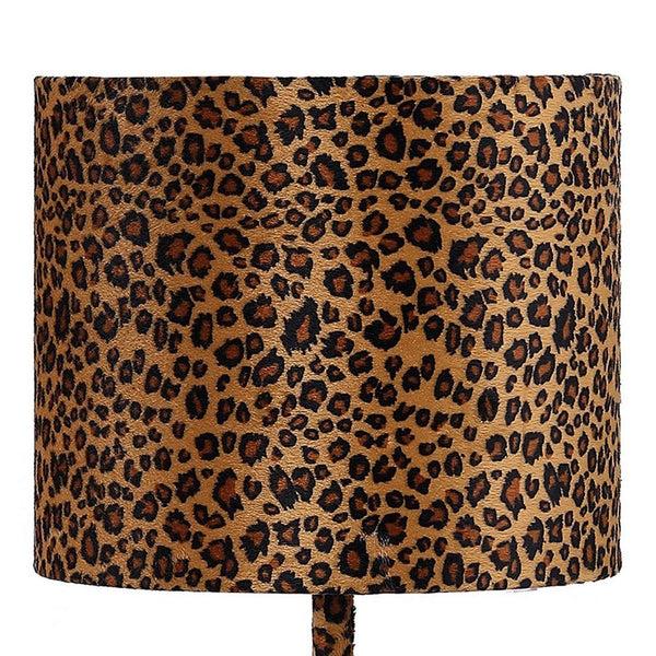 Benzara Fabric Wrapped Table Lamp With Dotted Animal Print Brown And Black - BM233930
