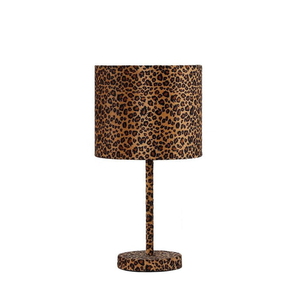 benzara Fabric Wrapped Table Lamp with Dotted Animal Print Brown and Black - BM233930