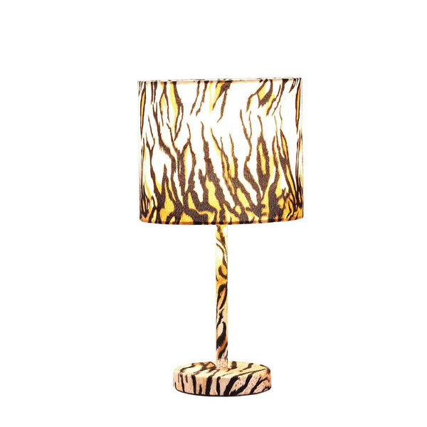 Benzara Fabric Wrapped Table Lamp With Striped Animal Print Brown And Black - BM233928
