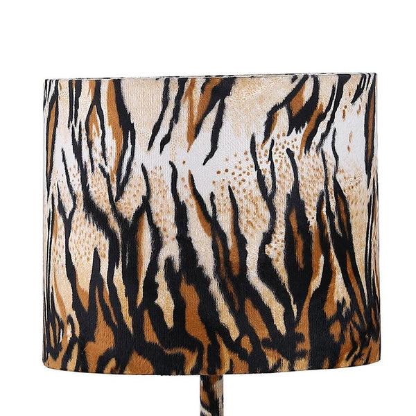 Benzara Fabric Wrapped Table Lamp With Striped Animal Print Brown And Black - BM233928