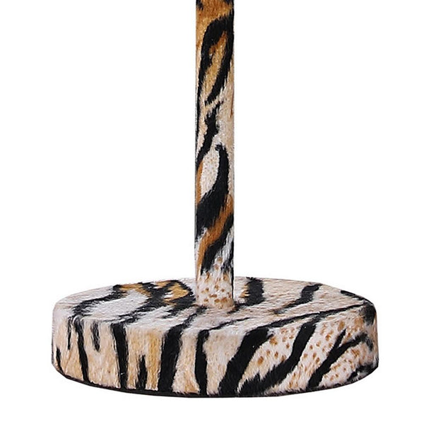 Benzara Fabric Wrapped Table Lamp With Striped Animal Print Brown And Black - BM233928