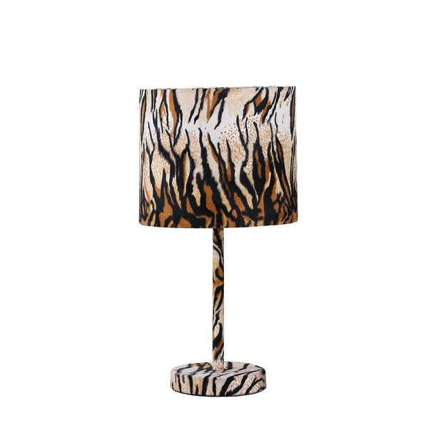 benzara Fabric Wrapped Table Lamp with Striped Animal Print Brown and Black - BM233928
