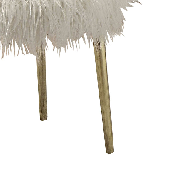 Benzara Faux Fur Upholstered Contemporary Metal Ottoman White And Gold - BM205378