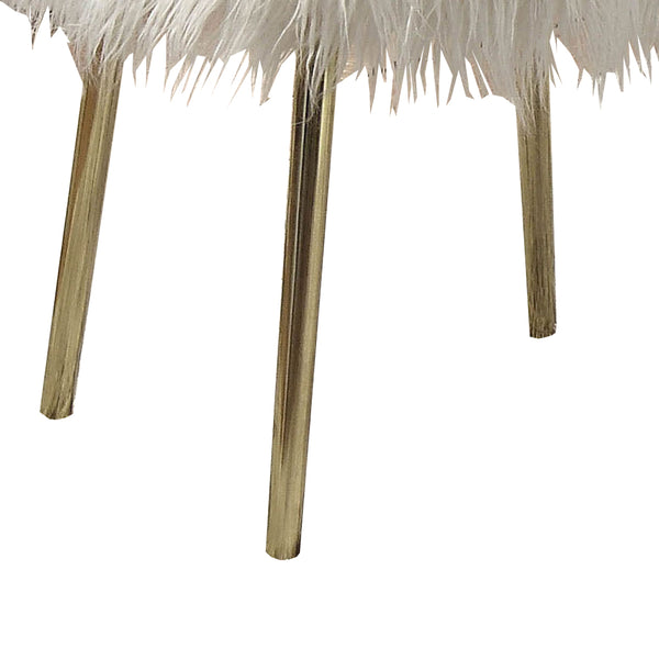 Benzara Faux Fur Upholstered Contemporary Metal Ottoman White And Gold - BM205378