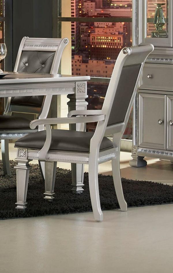 benzara Faux Leather Upholstered Arm Chair Gray And Silver Set of 2