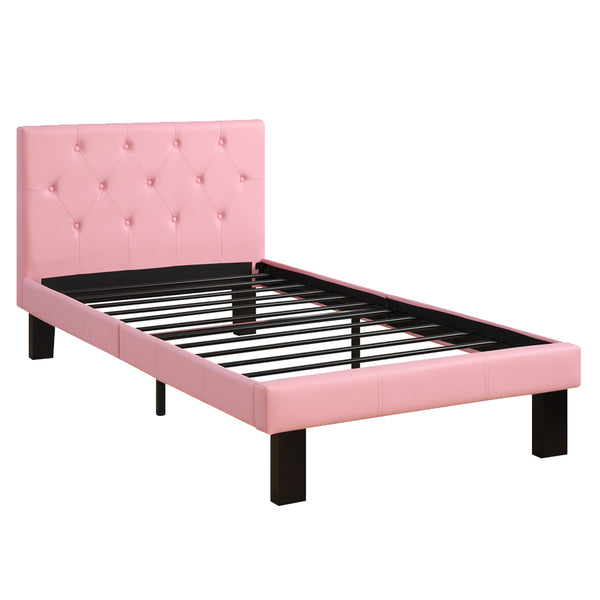 Benzara Faux Leather Upholstered Twin Size Bed With Tufted Headboard Pink - BM171751