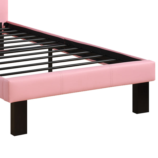 Benzara Faux Leather Upholstered Twin Size Bed With Tufted Headboard Pink - BM171751