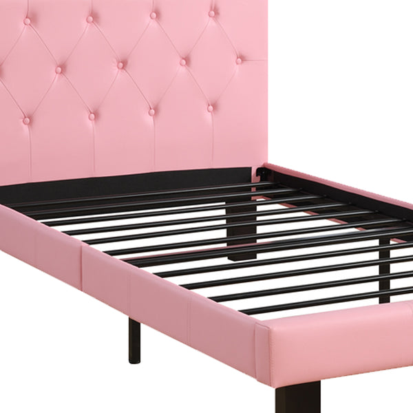 Benzara Faux Leather Upholstered Twin Size Bed With Tufted Headboard Pink - BM171751