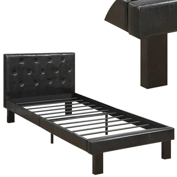 Benzara Faux Leather Upholstered Twin Size Bed With Tufted Headboard Black - BM171747