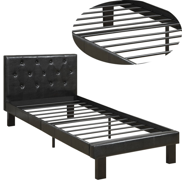 Benzara Faux Leather Upholstered Twin Size Bed With Tufted Headboard Black - BM171747