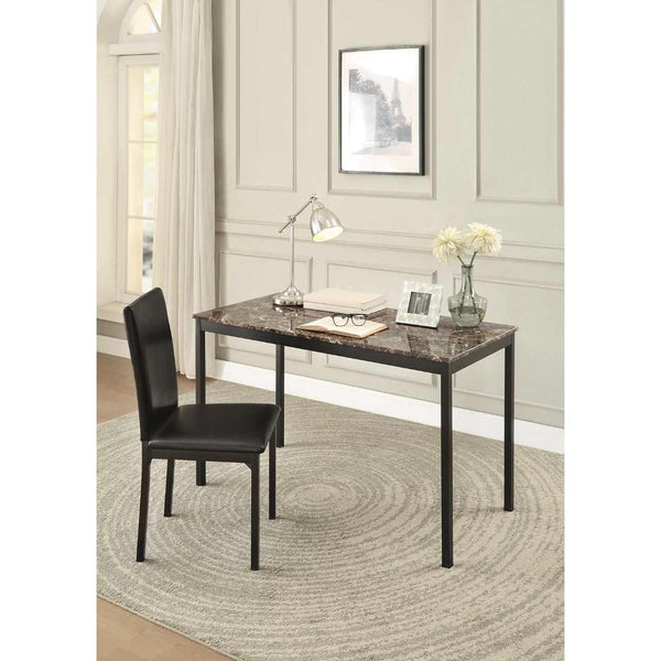 benzara Faux Marble Writing Desk With Leatherette Upholstered Metal Chair Black