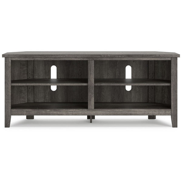 Benzara Faye Corner TV Media Console 4 Shelves 58 Inch Rustic Gray Faux Wood -BM327411