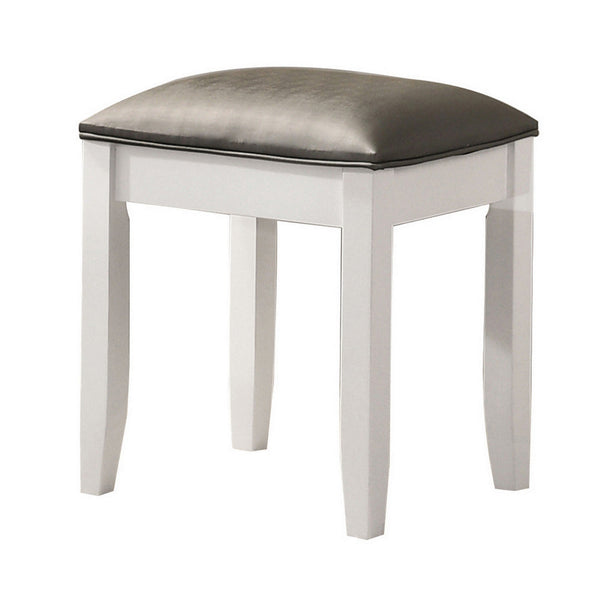 benzara Felicity 16 Inch Upholstered Vanity Stool Padded Seat Glossy White - BM296795