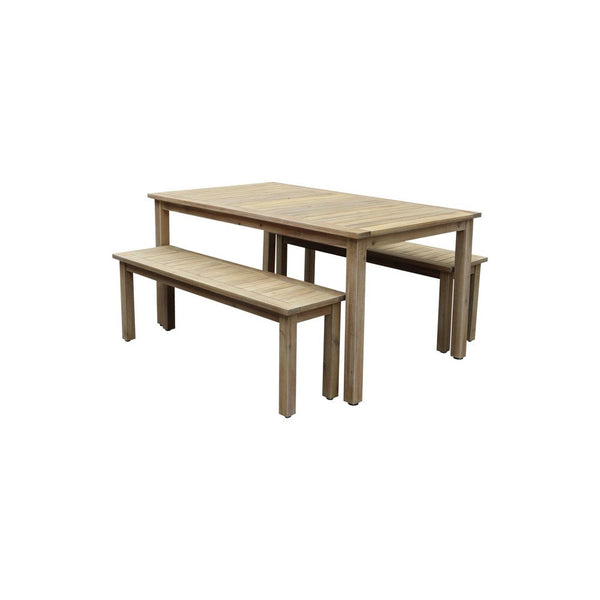 Benzara Felix 3 Piece Modern Dining Set Natural Brown Acacia Wood Frame 6 Seater - BM287785