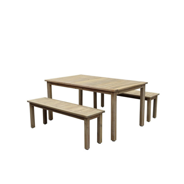 benzara Felix 3 Piece Modern Dining Set Natural Brown Acacia Wood Frame 6 Seater - BM287785