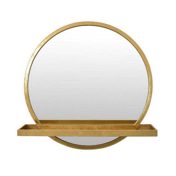Benzara Feno Decorative Wall Mirror W Rack 22 Inch Round Gold Metal Frame -BM331361