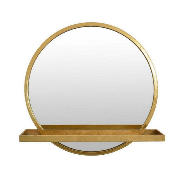 Benzara Feno Decorative Wall Mirror W Rack 22 Inch Round Gold Metal Frame -BM331361