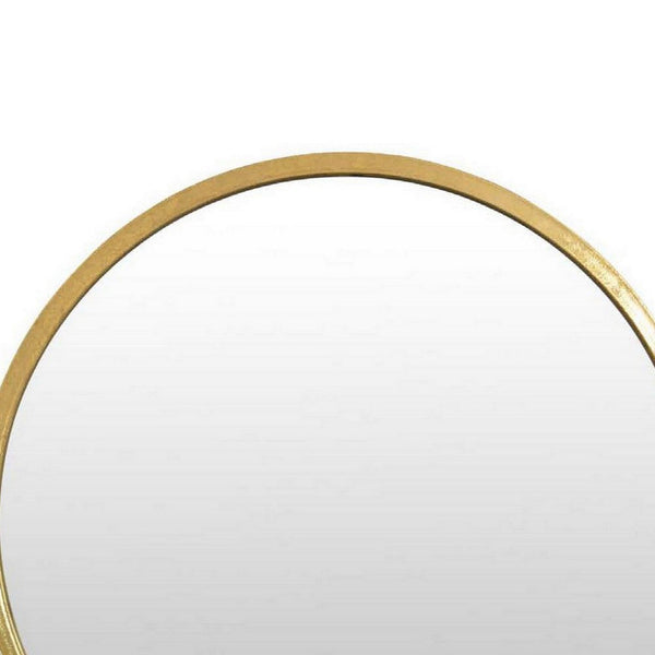Benzara Feno Decorative Wall Mirror W Rack 22 Inch Round Gold Metal Frame -BM331361