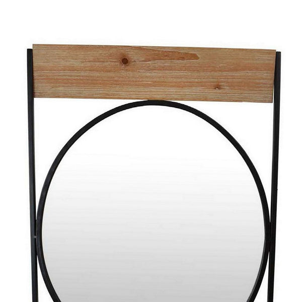 Benzara Feno Decorative Wall Mirror W Rack 30 Inch Round Black Metal Frame -BM331362