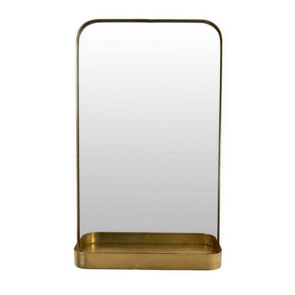 Benzara Feno Decorative Wall Mirror W Rack Portrait Style 30 Inch Gold Metal -BM331360