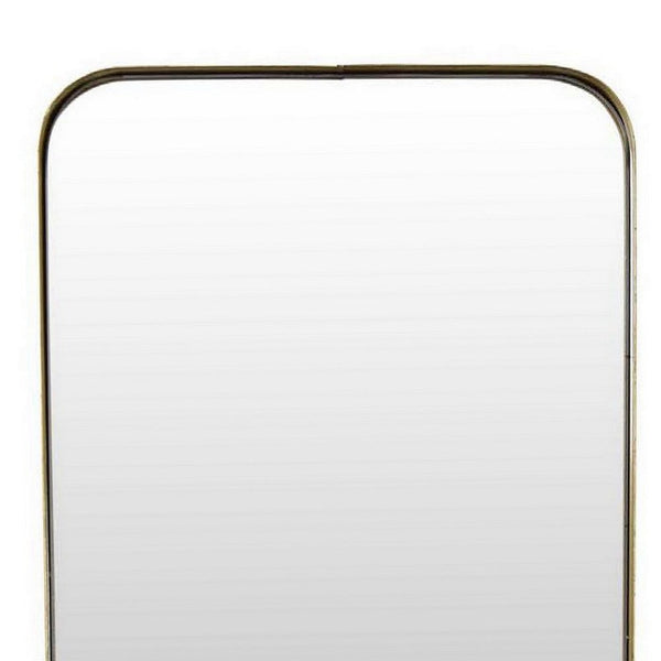 Benzara Feno Decorative Wall Mirror W Rack Portrait Style 30 Inch Gold Metal -BM331360