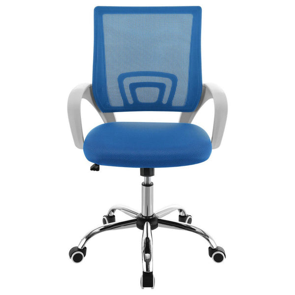 Benzara Fera Rolling Office Chair Adjustable Chrome Base Blue Mesh Fabric -BM329152
