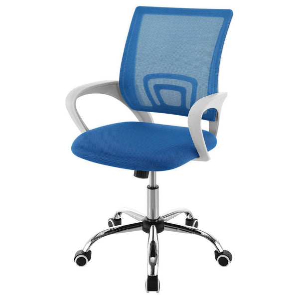Benzara Fera Rolling Office Chair Adjustable Chrome Base Blue Mesh Fabric -BM329152