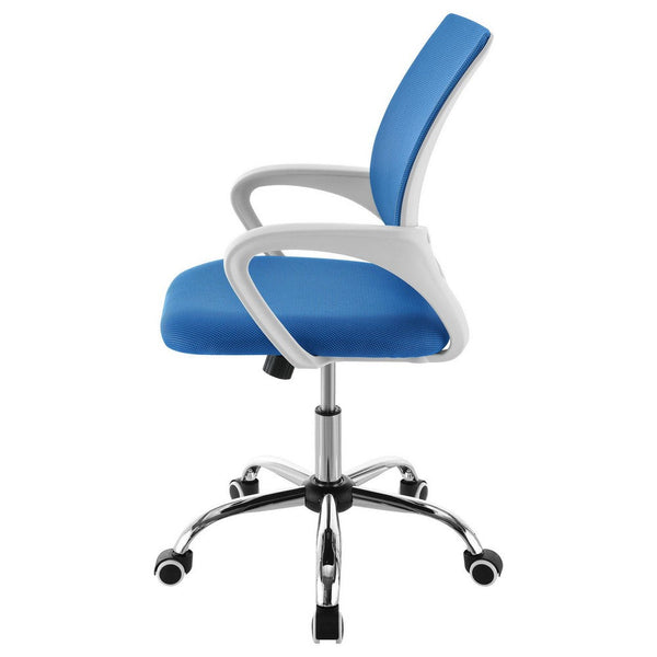Benzara Fera Rolling Office Chair Adjustable Chrome Base Blue Mesh Fabric -BM329152