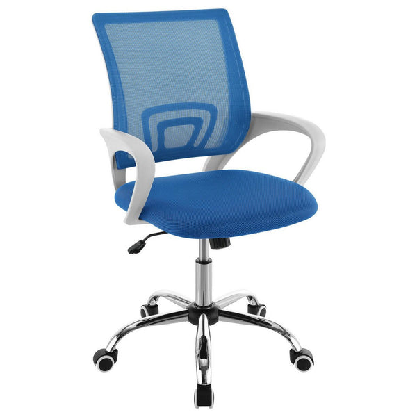 benzara Fera Rolling Office Chair Adjustable Chrome Base Blue Mesh Fabric -BM329152