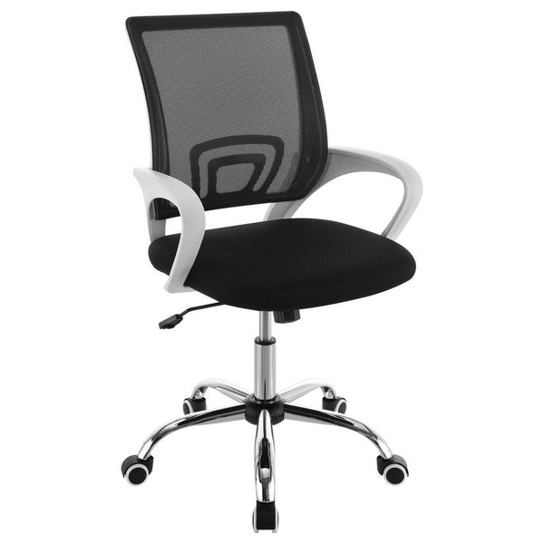 benzara Fera Rolling Office Chair Adjustable Chrome Base Black Mesh Fabric -BM329149
