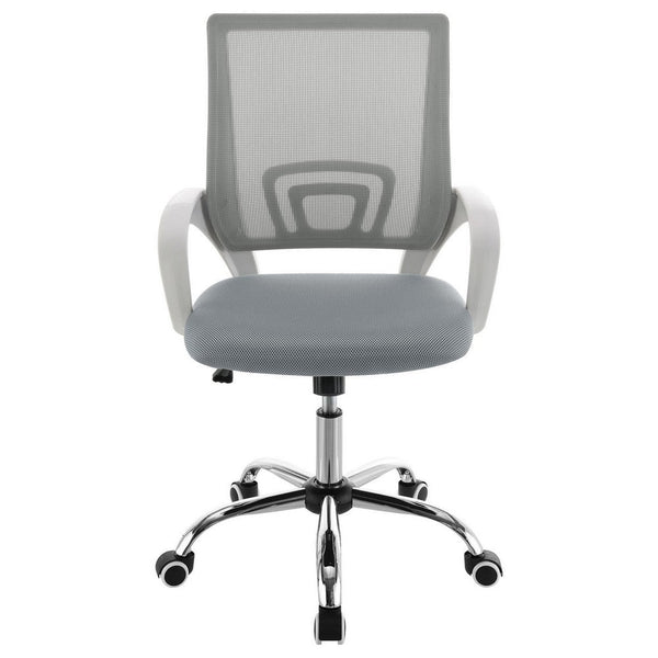 Benzara Fera Rolling Office Chair Adjustable Chrome Base Gray Mesh Fabric -BM329150