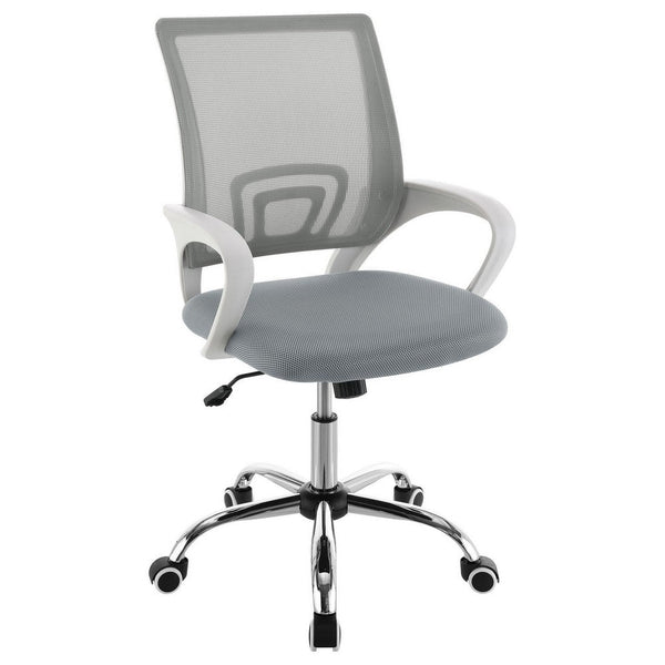 benzara Fera Rolling Office Chair Adjustable Chrome Base Gray Mesh Fabric -BM329150